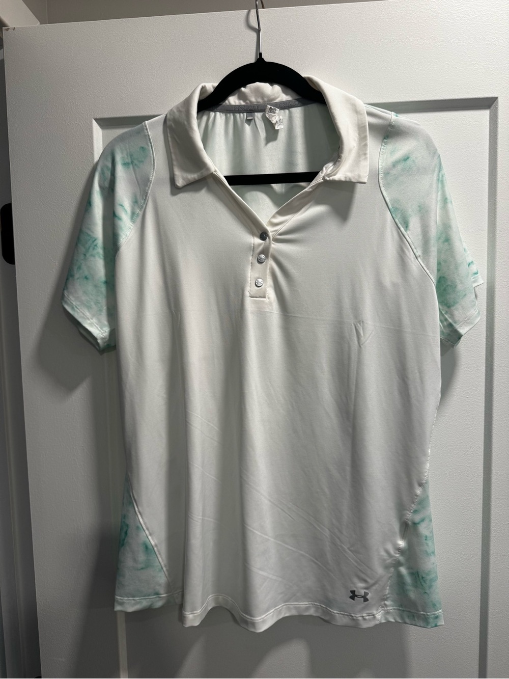 Under Armour women’s white Polo with Mint Tie-Dye Accents